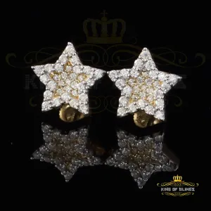 King  of Bling's 925 Yellow Silver 0.66ct VVS 'D' Moissanite Star Stud Earring Men's/Womens