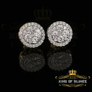 King  of Bling's 925 Yellow Silver 1.77ct Moissanite Women's & Men's Hip Hop Round Earrings