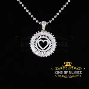 King Of Bling's Beautiful White Sterling Silver Heart Shape Pendant with 3.96ct Cubic Zirconia