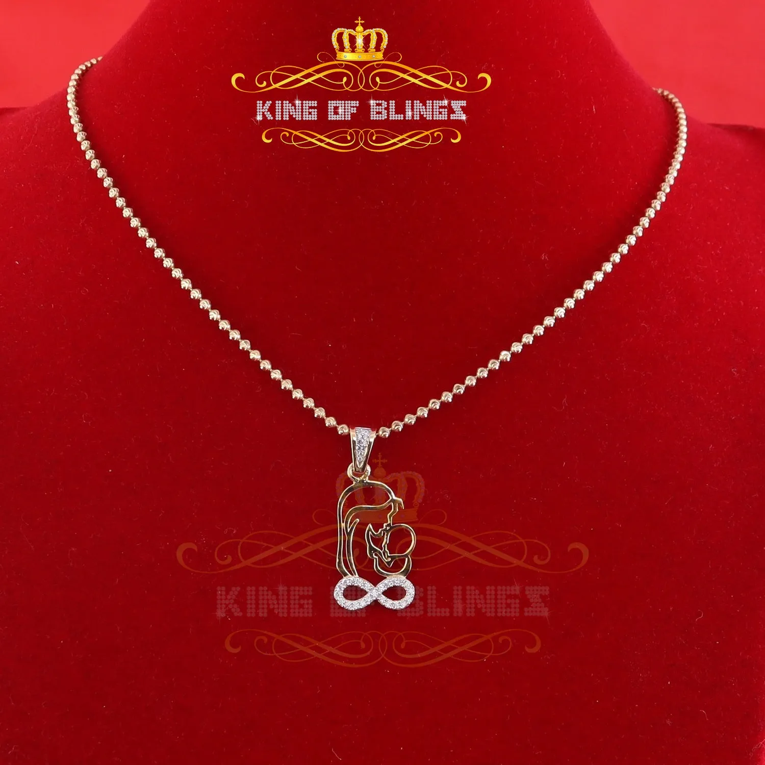 King Of Bling's Buy 0.31ct CZ Infinity Special Mother's Child 925 Sterling Yellow Silver Pendant