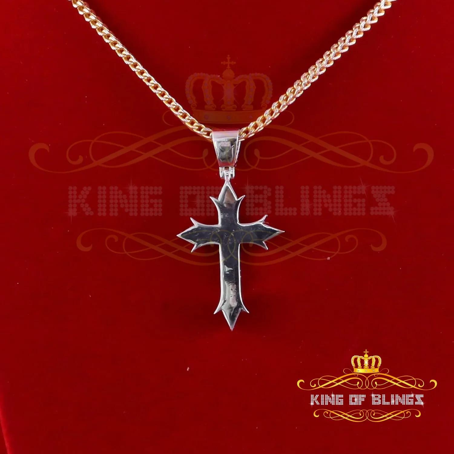 King Of Bling's Charm Cross Pendant Shiny 2.0ct VVS D Moissanite Yellow Silver Men's & Women's