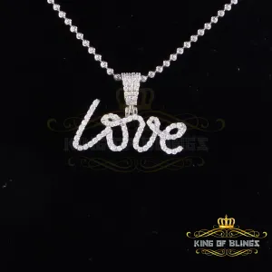 King Of Bling's Fancy 925 White Sterling Silver with LOVE Shape Pendant 1.75ct Cubic Zirconia