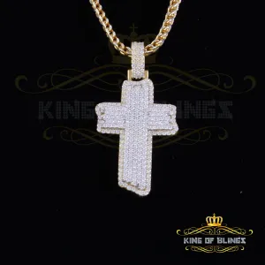 King Of Bling's Men's & Women 3.0ct VVS D Moissanite Yellow Sterling Silver Charm Cross Pendant