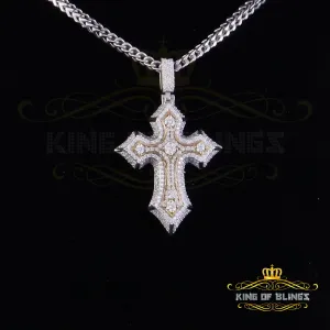 King Of Bling's Men's & Women' 7.50ct VVS D Moissanite White Sterling Silver Charm Cross Pendant