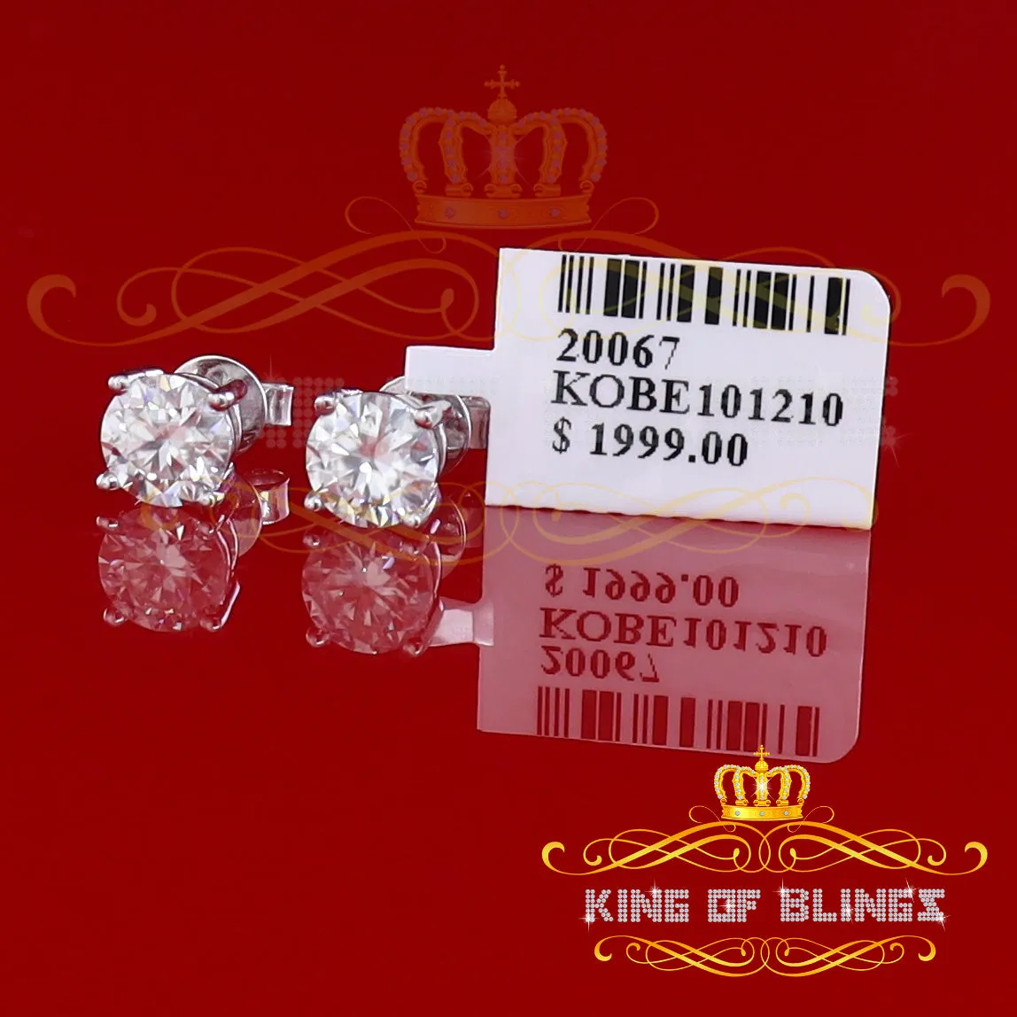 King of Bling's Men's & Women's White 925 Silver 2.00ct VVS 'D' Moissanite Stud Stud Earrings