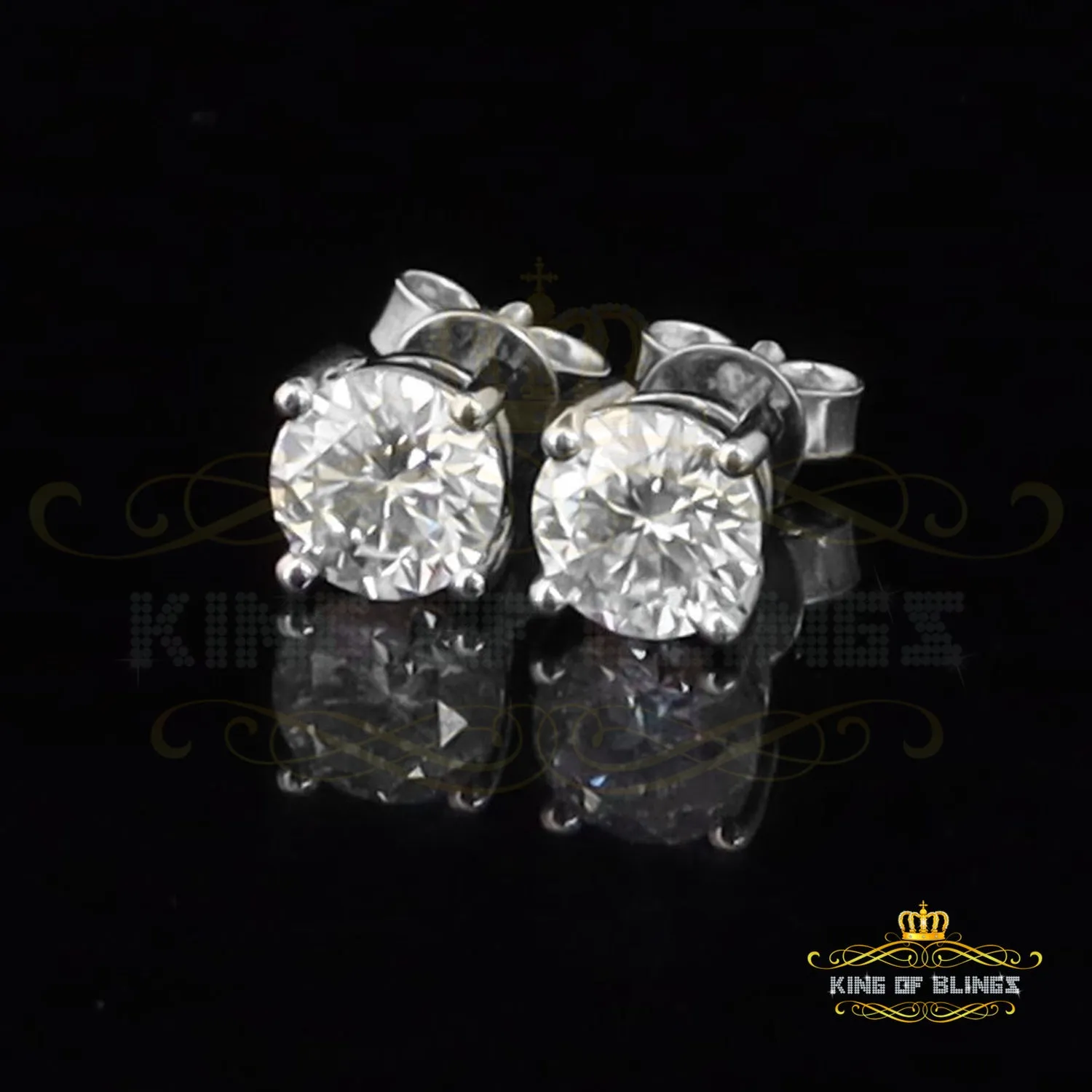 King of Bling's Men's & Women's White 925 Silver 2.00ct VVS 'D' Moissanite Stud Stud Earrings