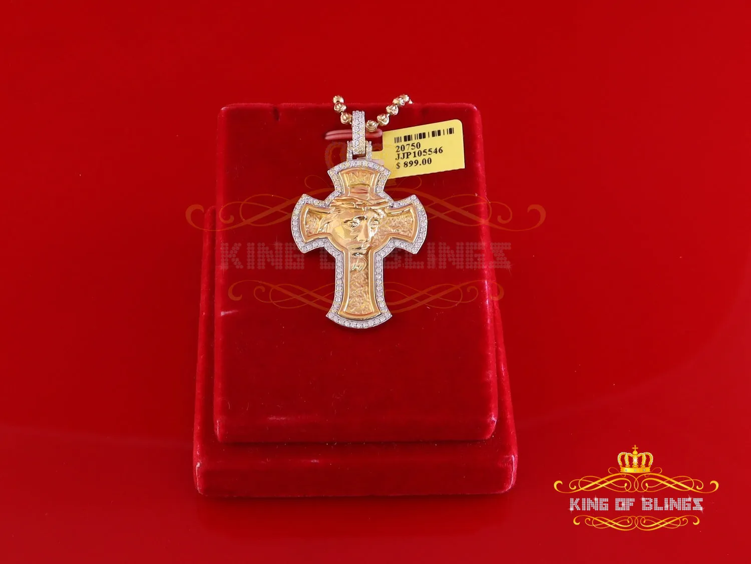 King Of Bling's Men's 'VVS ' IF'D' Moissanite 1.00CT Silver JESUS Yellow Cross Pendant for Him