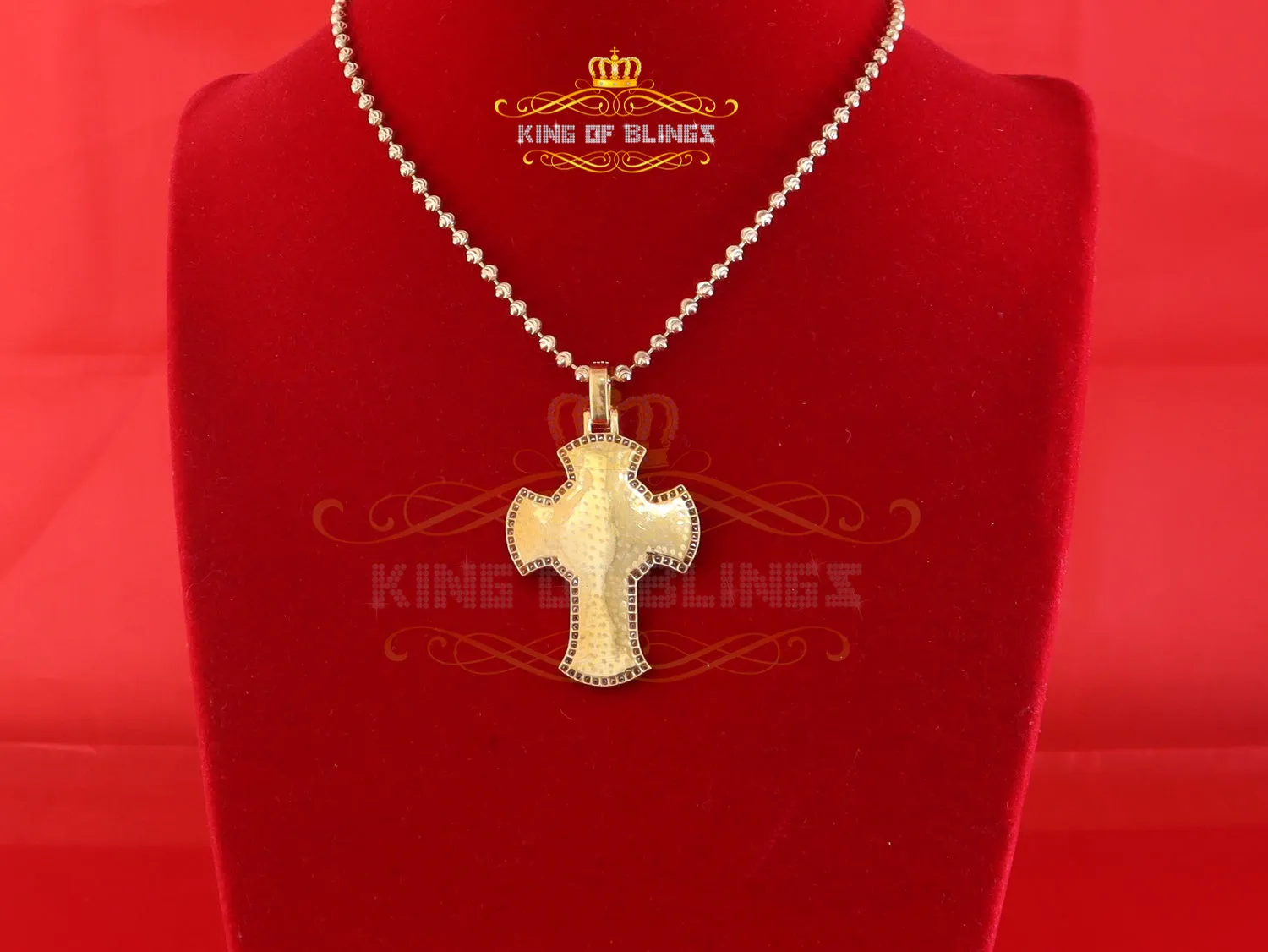 King Of Bling's Men's 'VVS ' IF'D' Moissanite 1.00CT Silver JESUS Yellow Cross Pendant for Him