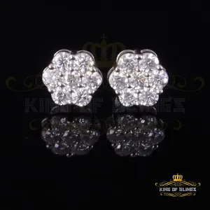 King of Bling's Men's/Womens 925 Silver White 1.00ct VVS 'D' Moissanite Floral Stud Earrings