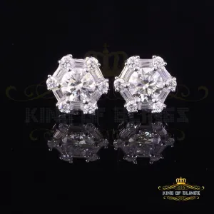 King of Bling's Men's/Womens 925 Silver White 1.50ct VVS 'D' Moissanite Hexagon Stud Earrings