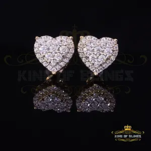 King  of Bling's Men's/Womens 925 Silver Yellow 1.00ct VVS 'D' Moissanite 3D Heart Stud Earrings