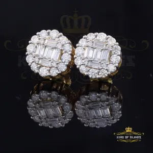 King  of Bling's Men's/Womens 925 Silver Yellow 1.50ct VVS 'D' Moissanite Round Stud Earrings