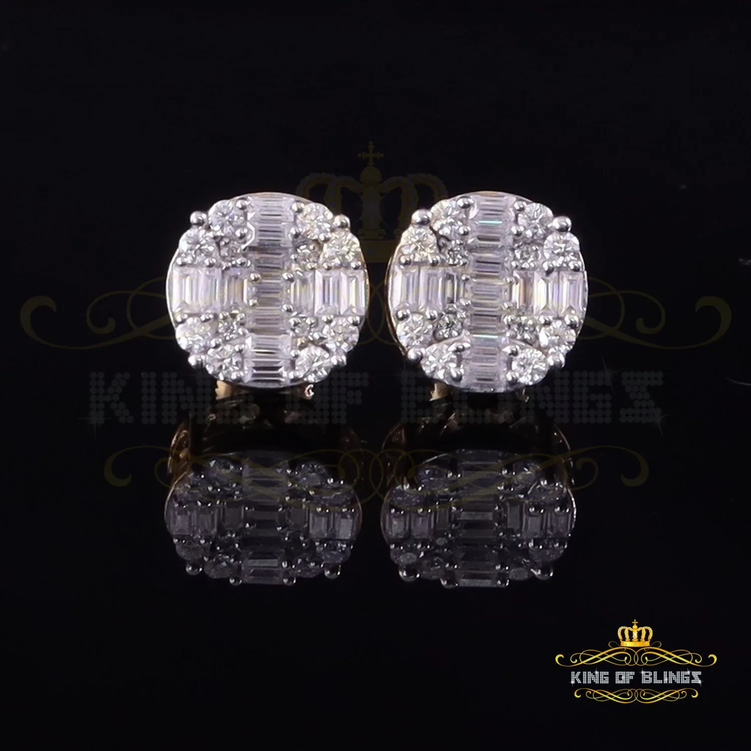 King  of Bling's Mens/Womens 925 Silver Yellow 1.50ct VVS 'D' Moissanite Stud Round Earrings