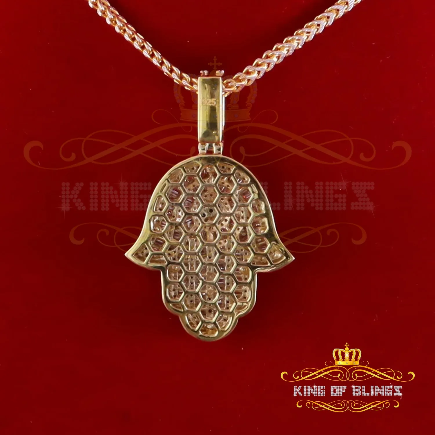 King Of Bling's Men's/Women's New Hamsa Pendant 8.0ct VVS D Moissanite Yellow Sterling Silver