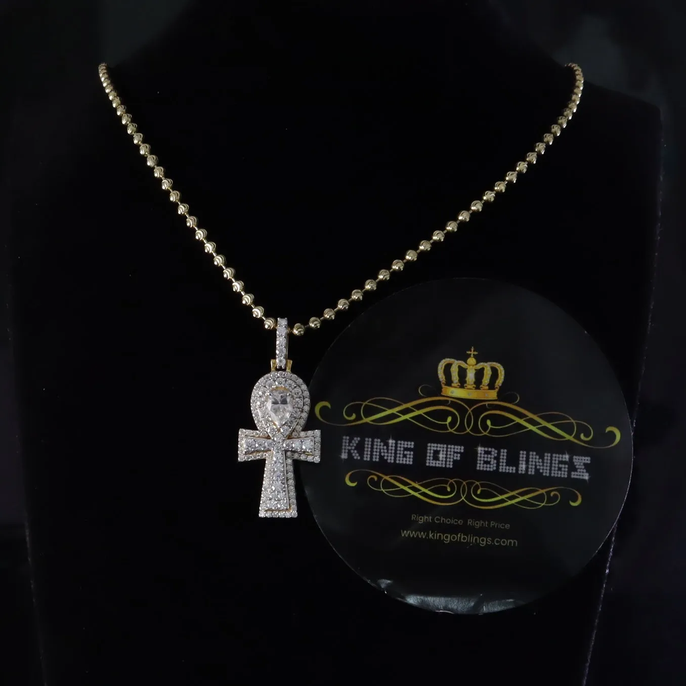 King Of Bling's New Ankh Pendant 925 Yellow Silver Sterling 3.50ct VVS D Moissanite Men's/Womens