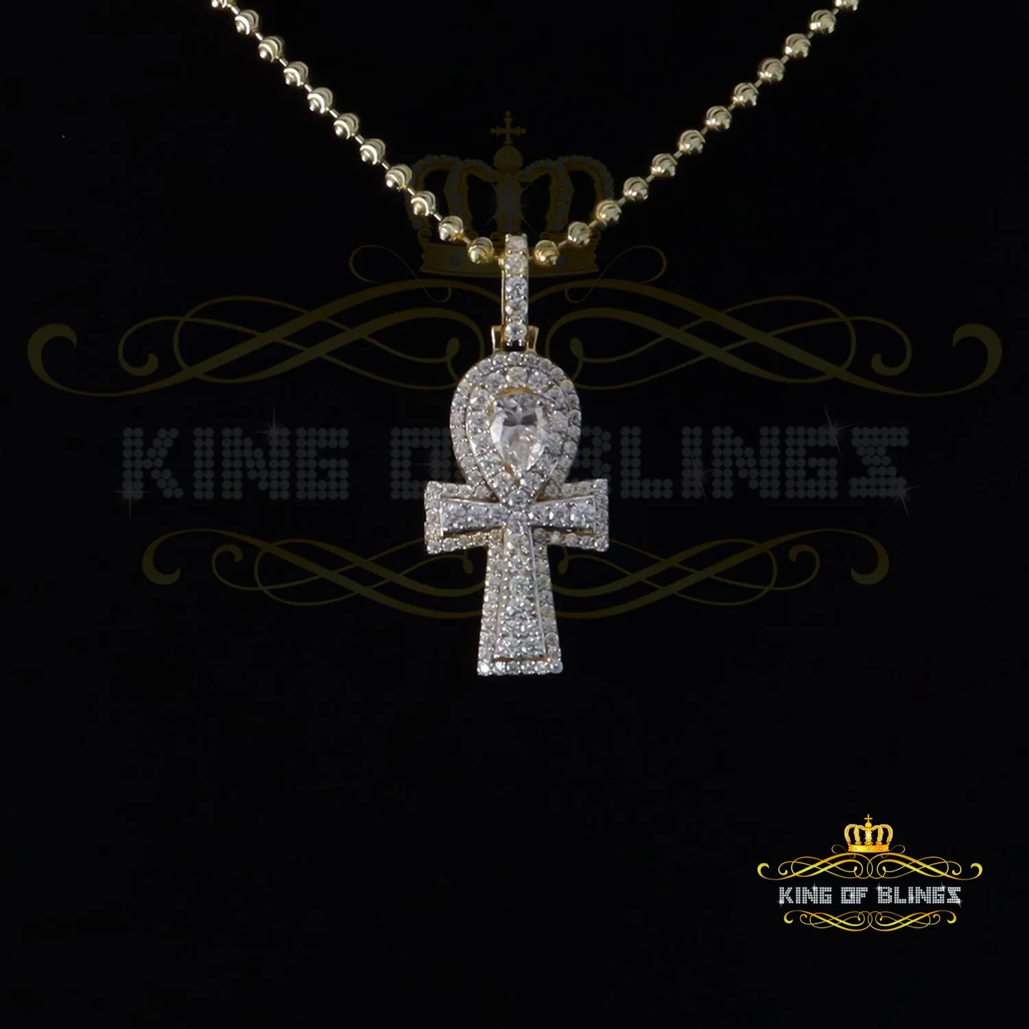 King Of Bling's New Ankh Pendant 925 Yellow Silver Sterling 3.50ct VVS D Moissanite Men's/Womens