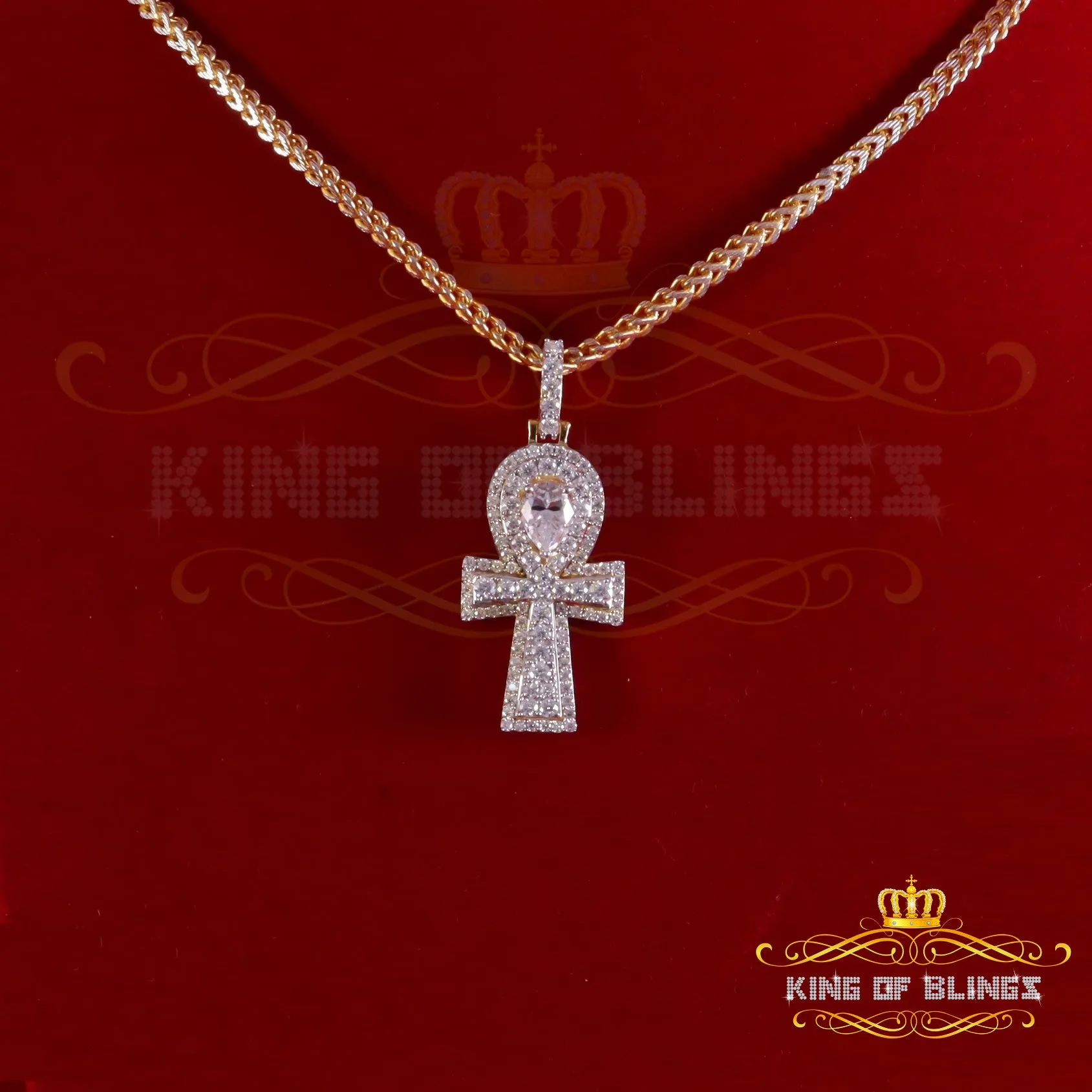 King Of Bling's New Ankh Pendant 925 Yellow Silver Sterling 3.50ct VVS D Moissanite Men's/Womens