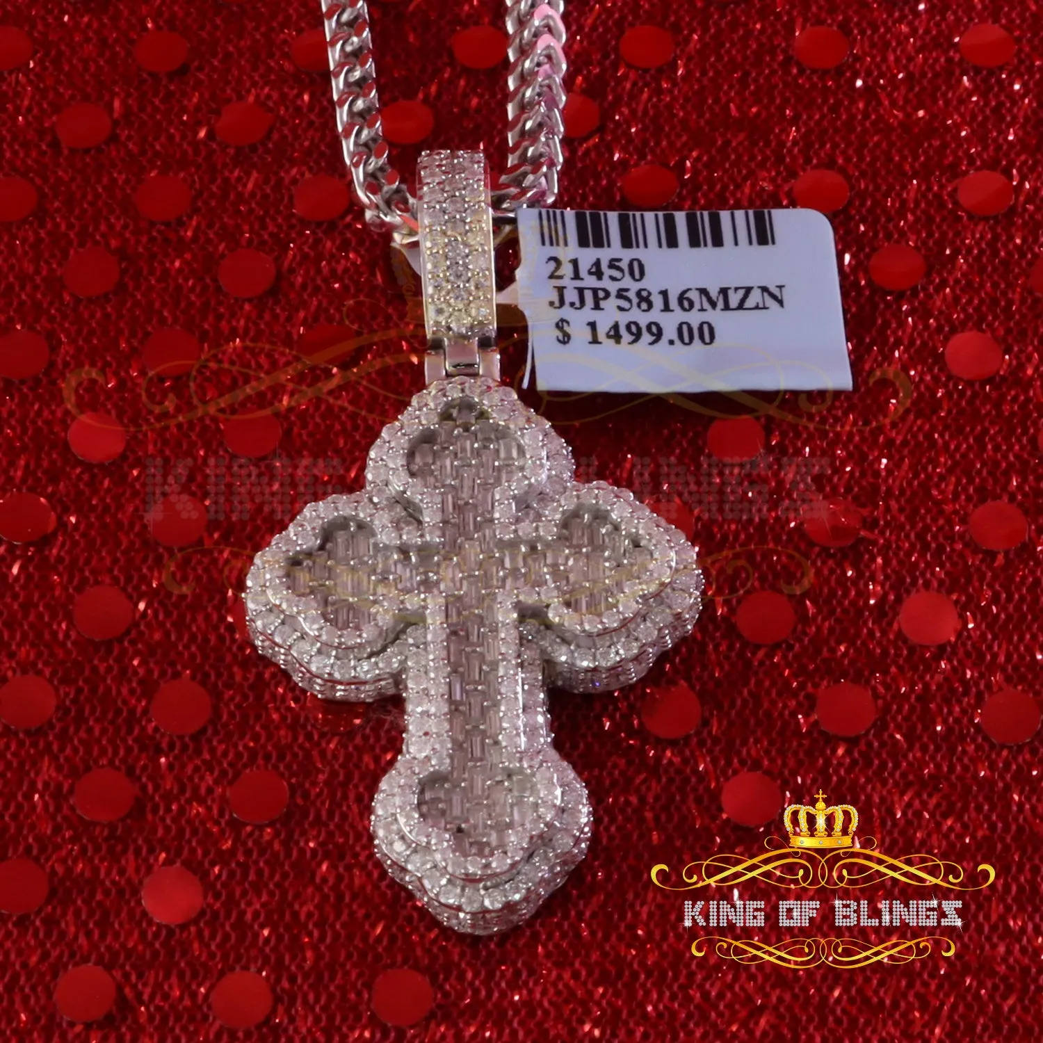 King Of Bling's New Buttony Cross 925 Silver White 4.50ct VVS D Moissanite Pendant Men's/Womens