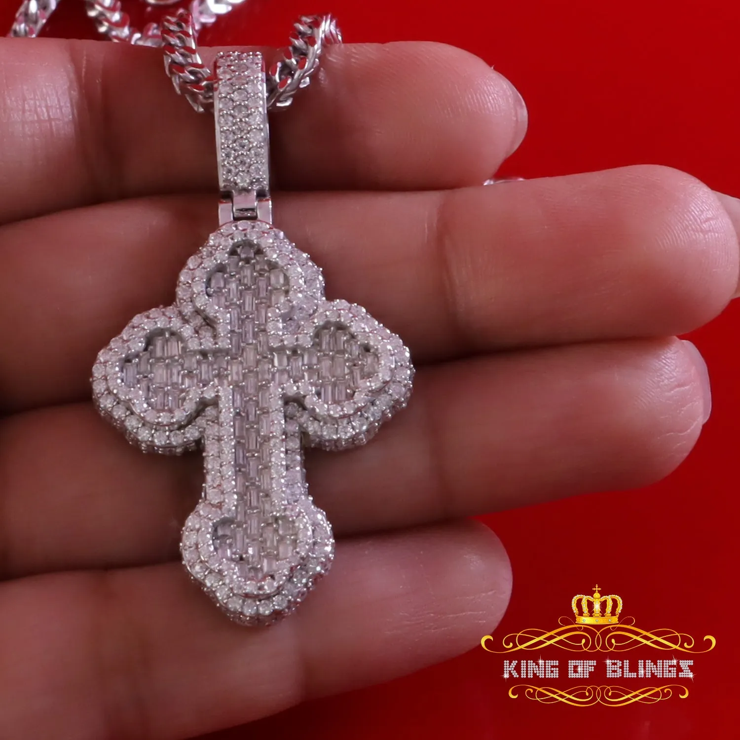 King Of Bling's New Buttony Cross 925 Silver White 4.50ct VVS D Moissanite Pendant Men's/Womens