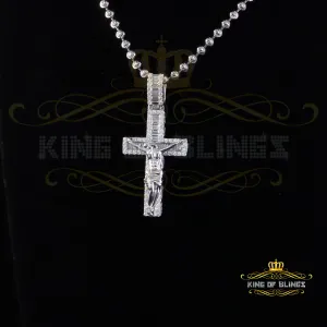 King Of Bling's New Mens 2.25ct VVS D Clr. Moissanite Baguette Jesus Cross Pendant White Silver