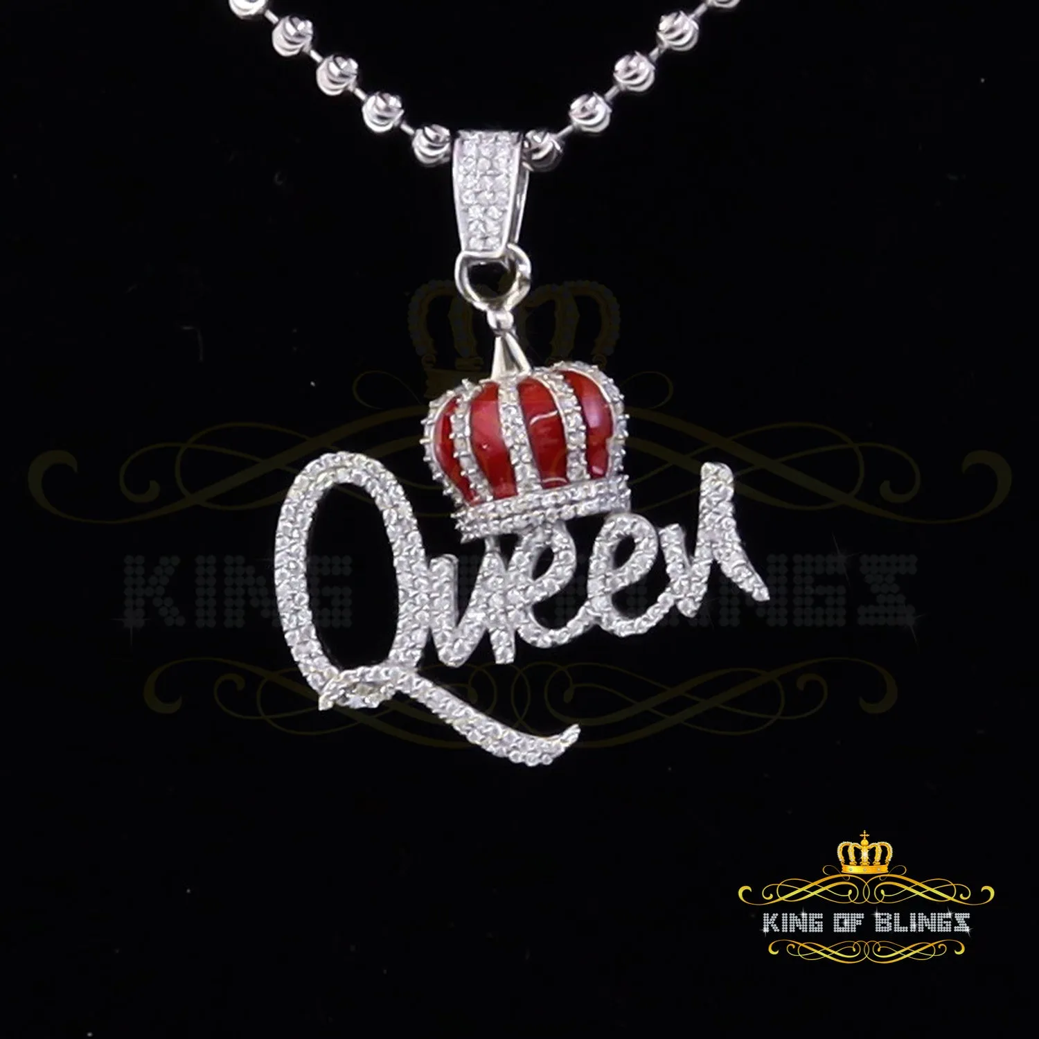 King Of Bling's QUEEN with CROWN BELL White Pendant 2.00ct Real Moissanite 925 Sterling Silver