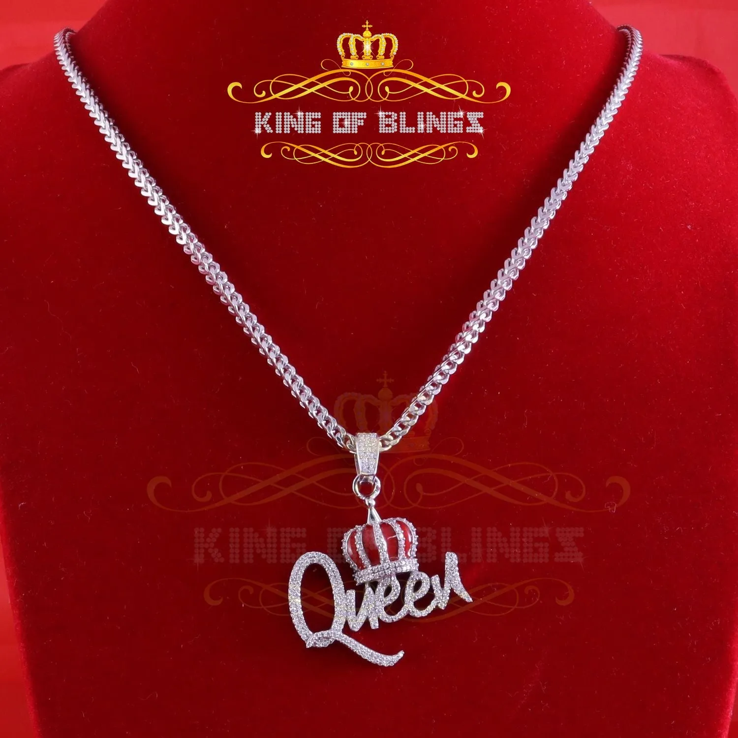 King Of Bling's QUEEN with CROWN BELL White Pendant 2.00ct Real Moissanite 925 Sterling Silver