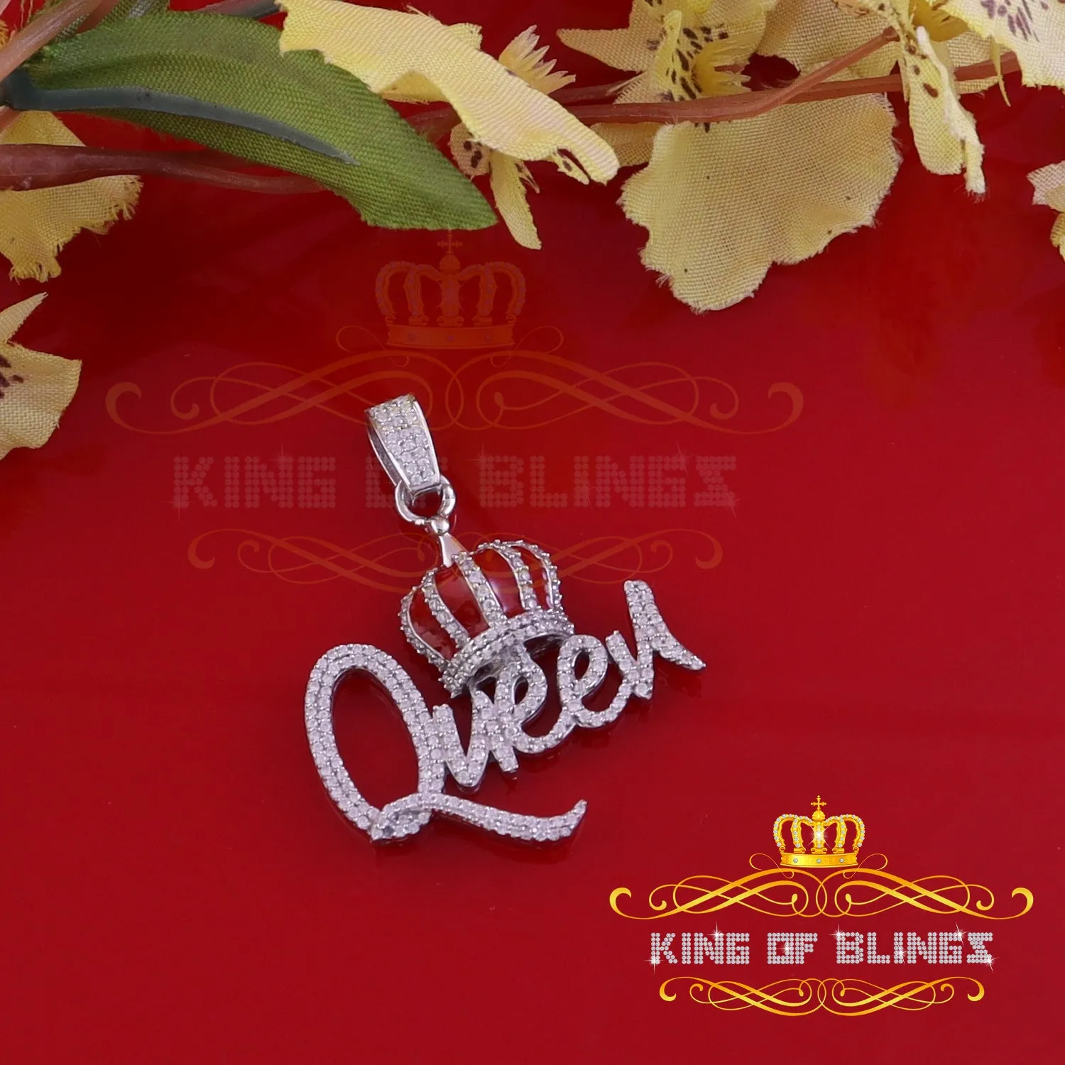 King Of Bling's QUEEN with CROWN BELL White Pendant 2.00ct Real Moissanite 925 Sterling Silver