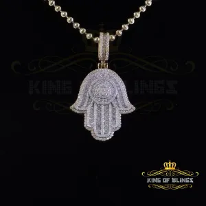 King Of Bling's Silver Yellow 2.50ct VVS D Moissanite Sterling Charm Hamsa Pendant Men's & Women