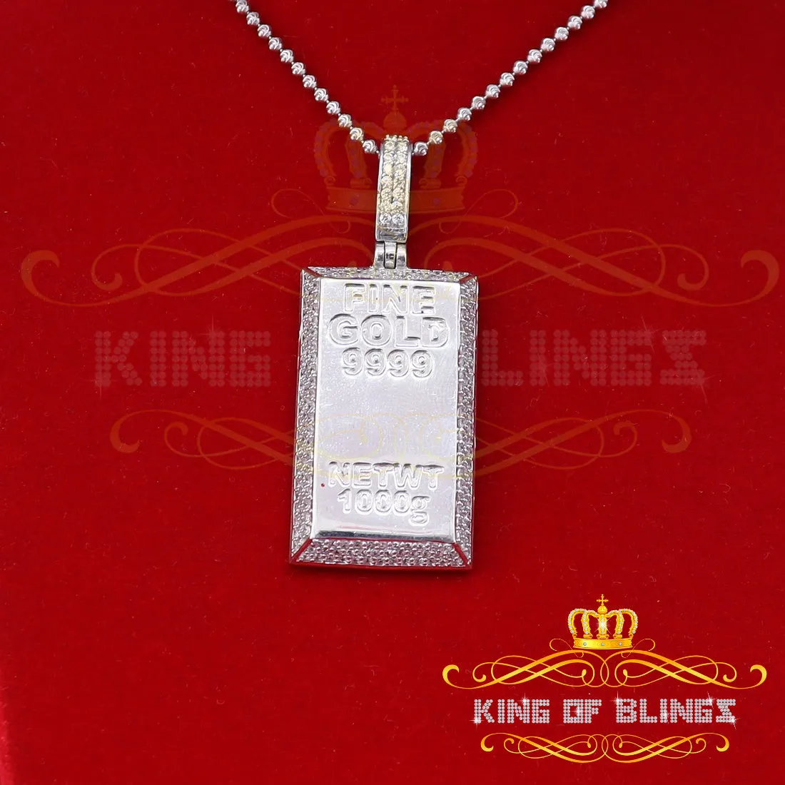 King Of Bling's White Sterling Silver Fine Square Shape Fancy Pendant with 4.40ct Cubic Zirconia