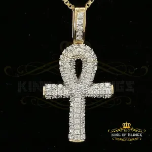 King Of Bling's Yellow 925 Mens ANKH Sterling Silver Shape Pendant with 0.82ct Cubic Zirconia