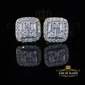 King  of Bling's Yellow Silver 0.75ct VVS 'D' Baguette Moissanite Men's/Womens 925 Stud Earrings