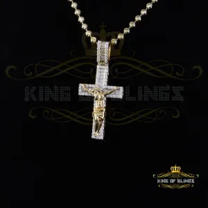 King Of Bling's Yellow Silver 2.25ct VVS D Clr. Moissanite Baguette Jesus Cross Pendant Women's