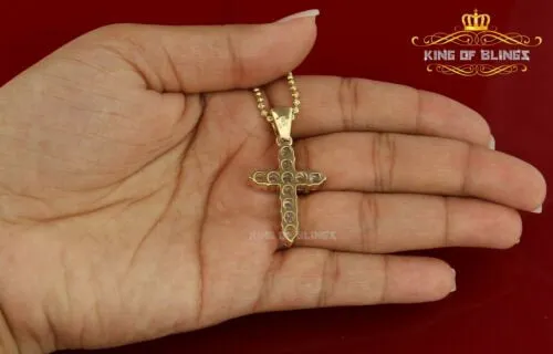 King of Bling's Yellow Sterling Silver Cross Pendant with 4.40ct Cubic Zirconia