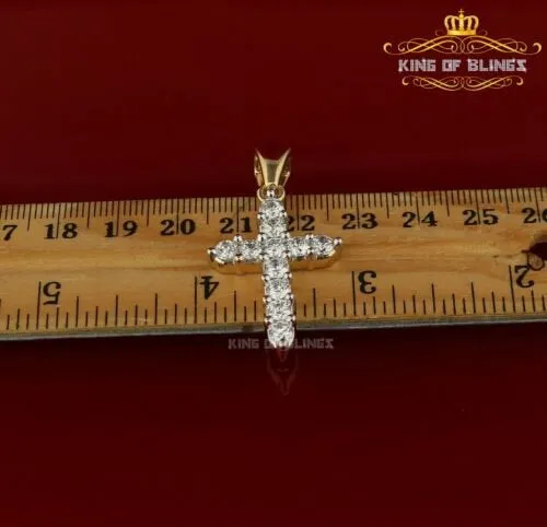 King of Bling's Yellow Sterling Silver Cross Pendant with 4.40ct Cubic Zirconia