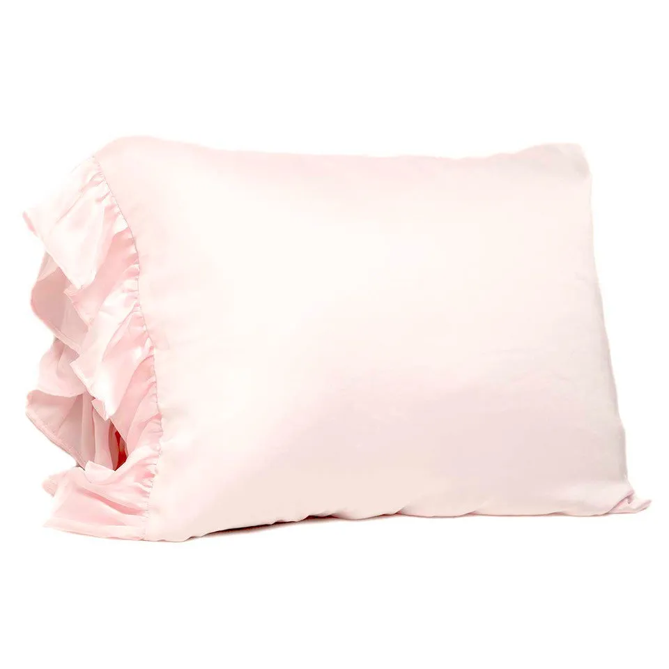 King Satin Ruffle Pillow - Blush