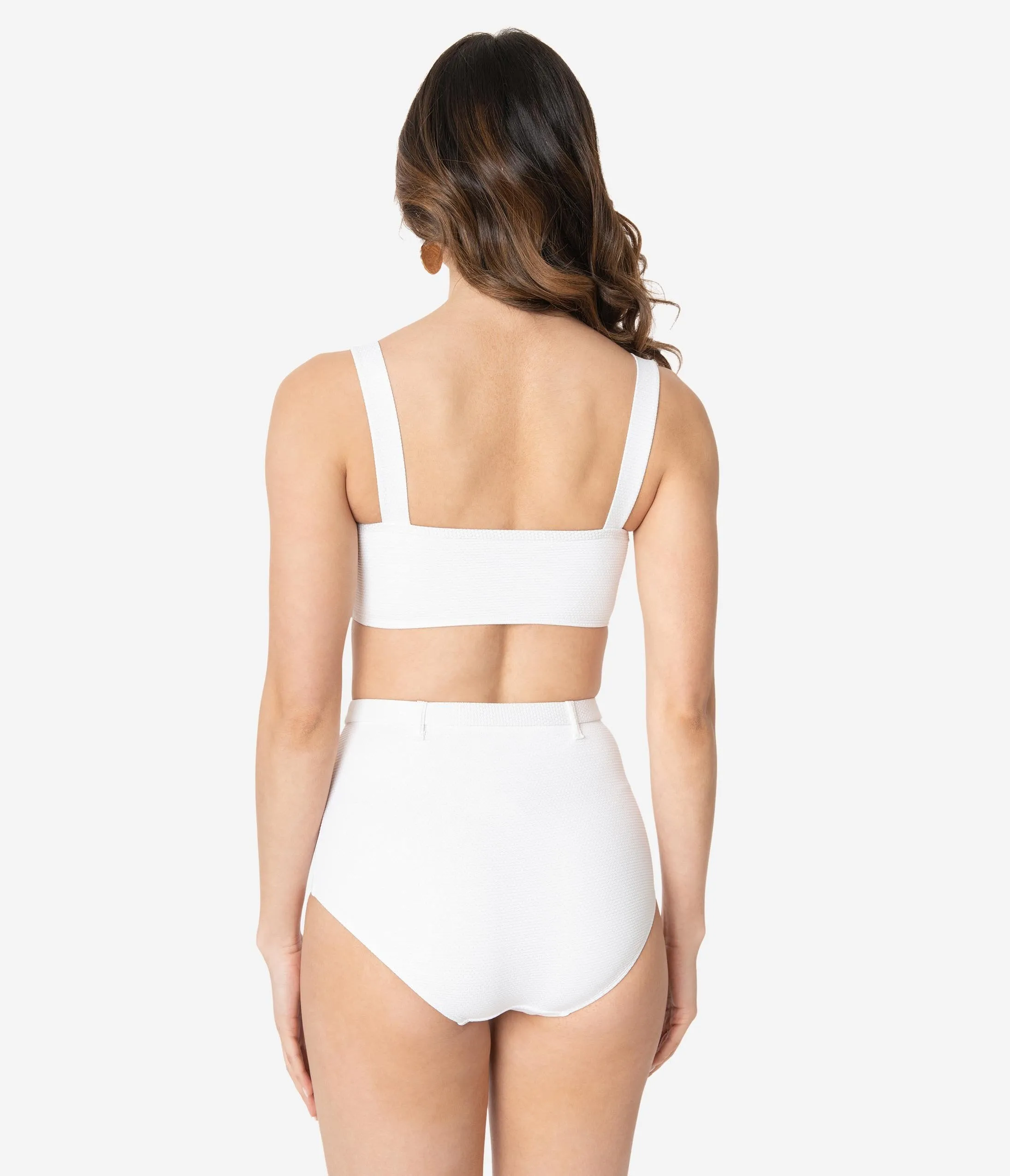 Kingdom & State 1970s White Textured Swim Top