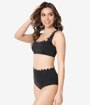 Kingdom & State Retro Black Scalloped Swim Top