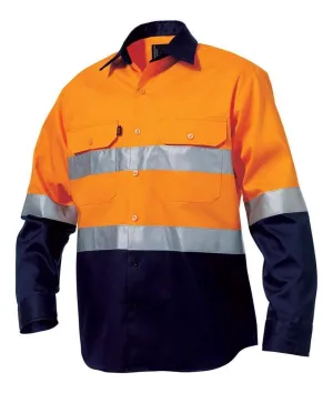 KingGee Hi-Vis Reflective Spliced Drill Shirt Long Sleeve Gusset Cuff K5431G