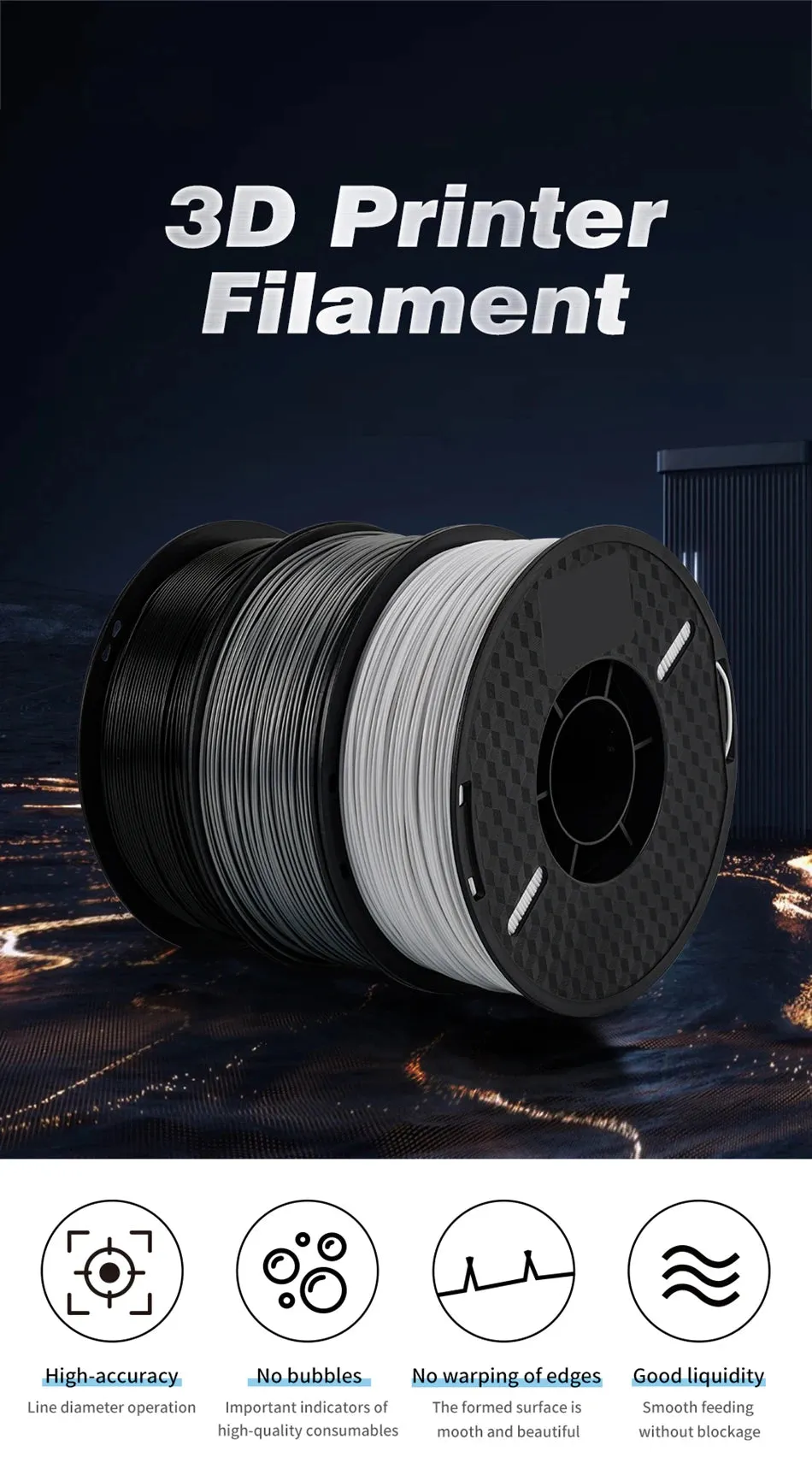 KINGROON 10KG PLA/ ABS/ PETG Filament 1.75mm Black White Gray , Wholesale 10 Rolls PLA ABS PETG Plastic For 3D Printer