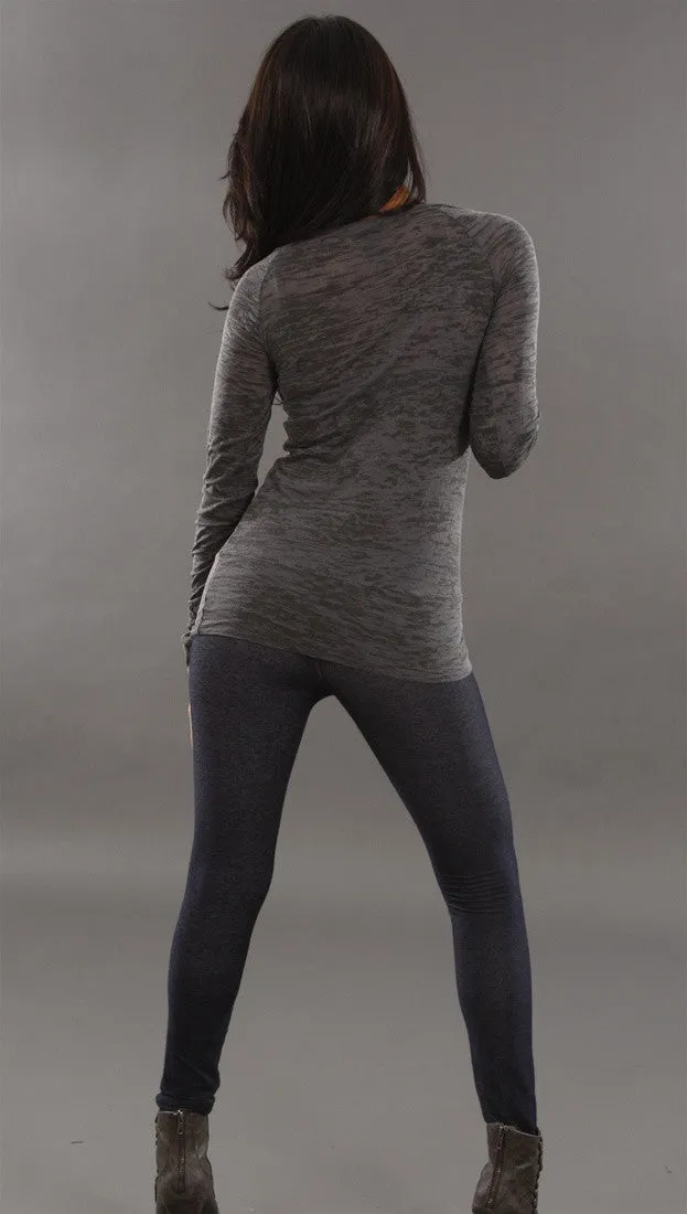 Kinkate Long Sleeve 2 Tone Burnout Tee in Gray