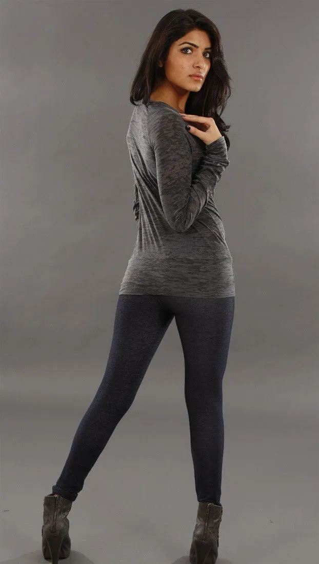 Kinkate Long Sleeve 2 Tone Burnout Tee in Gray