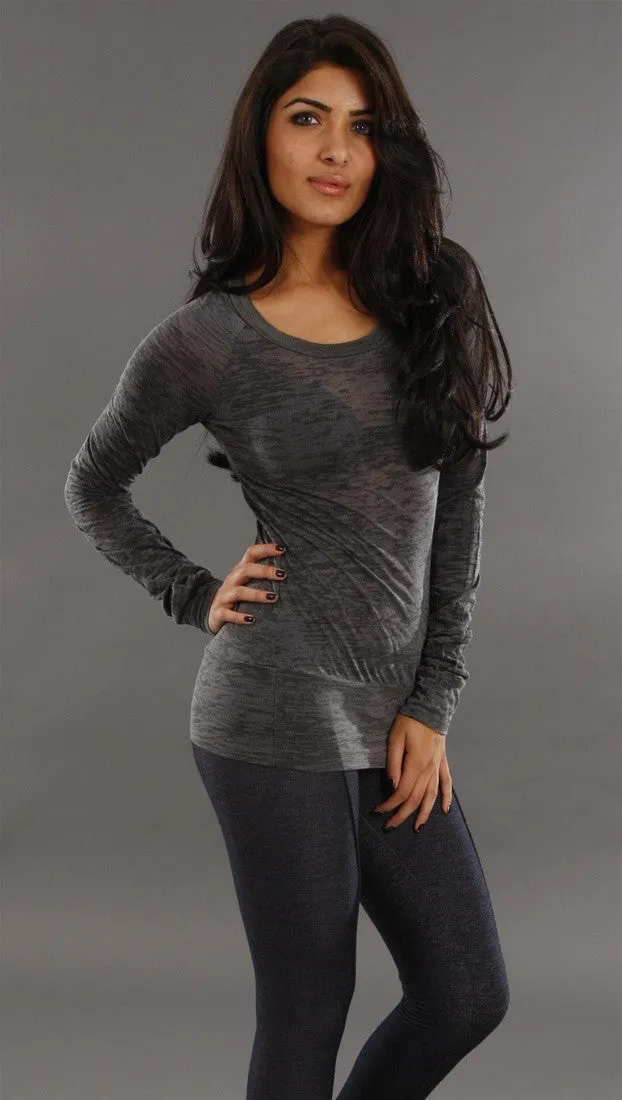 Kinkate Long Sleeve 2 Tone Burnout Tee in Gray