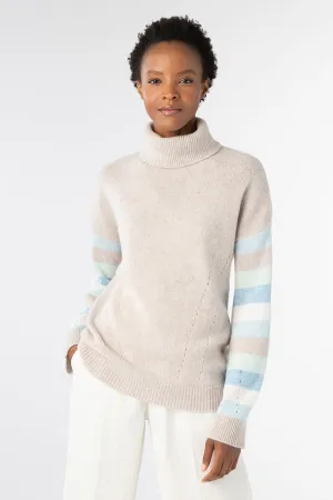 Kinross | 100% Cashmere | Stripe Sleeve Turtleneck Sweater | Women's