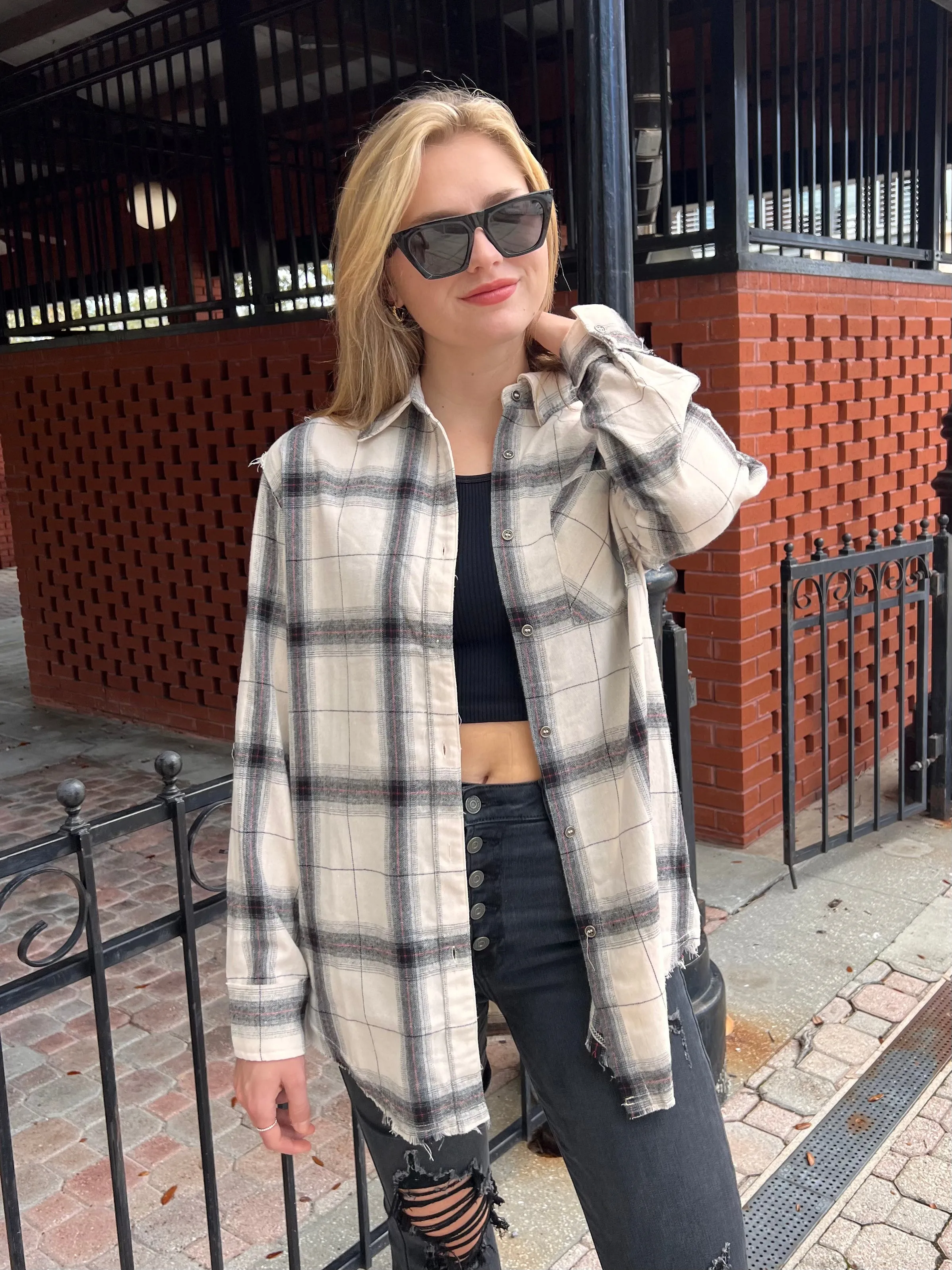 KINSLEY PLAID SHIRT IN WHITE