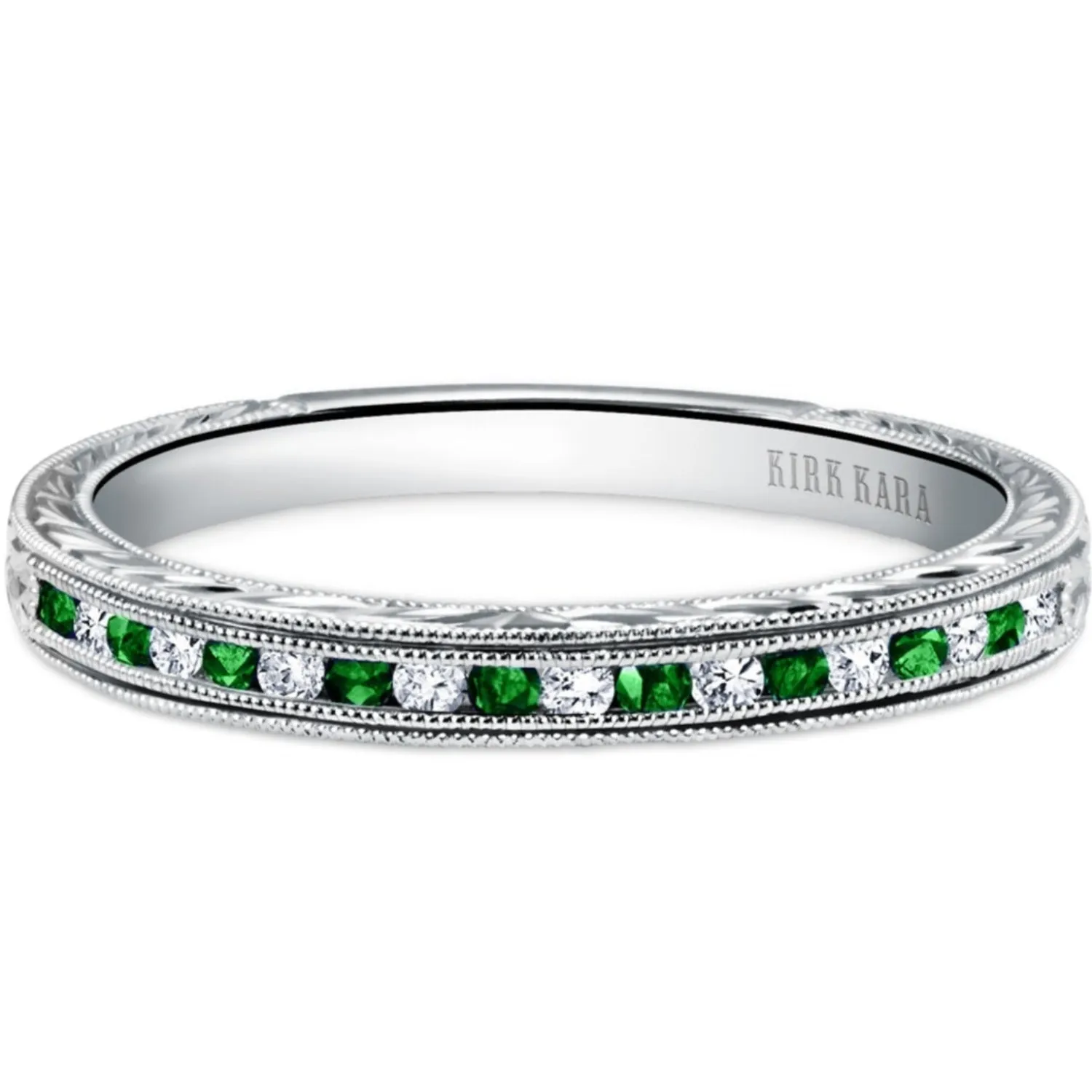 Kirk Kara "Charlotte" Channel Set Green Tsavorite Wedding Band