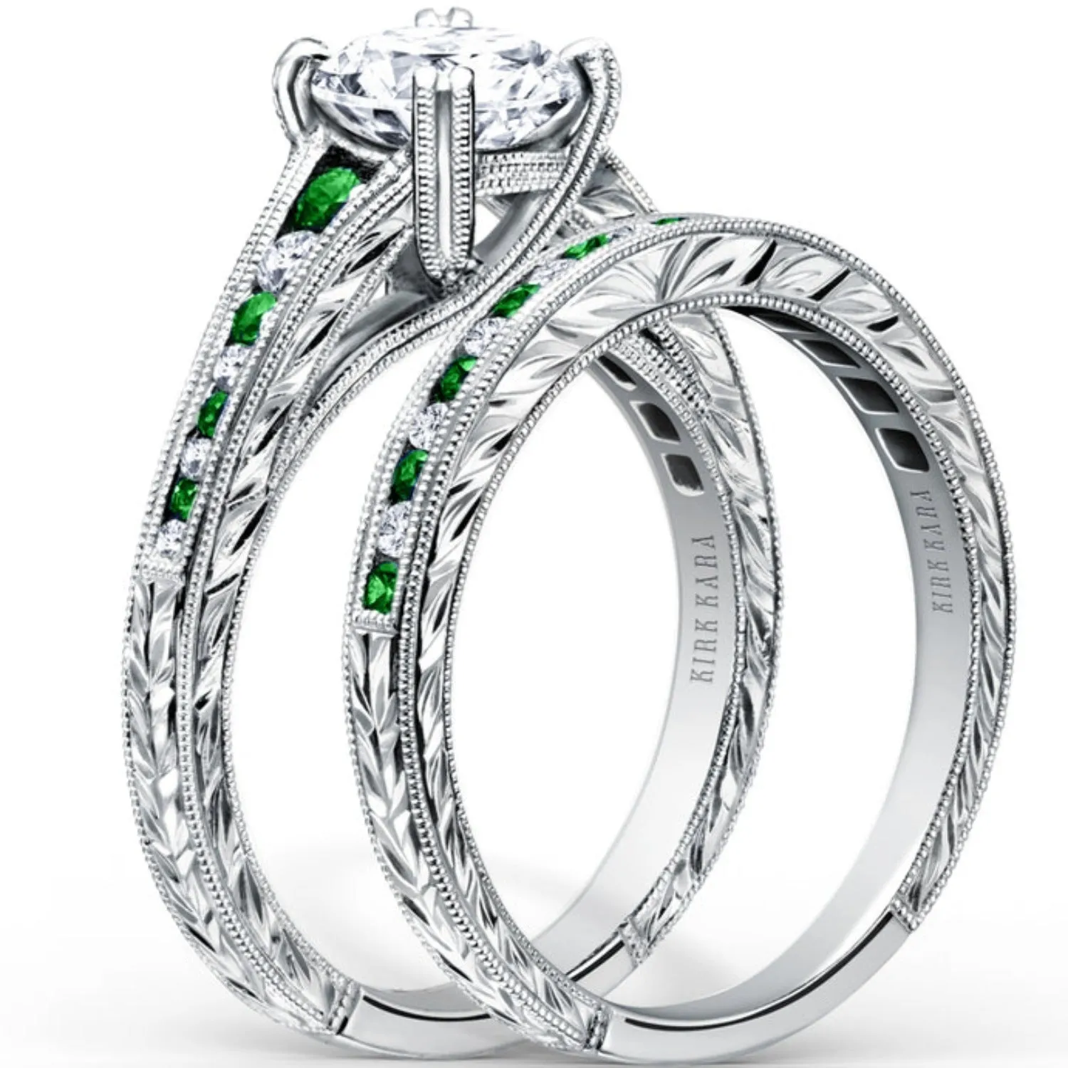 Kirk Kara "Charlotte" Channel Set Green Tsavorite Wedding Band