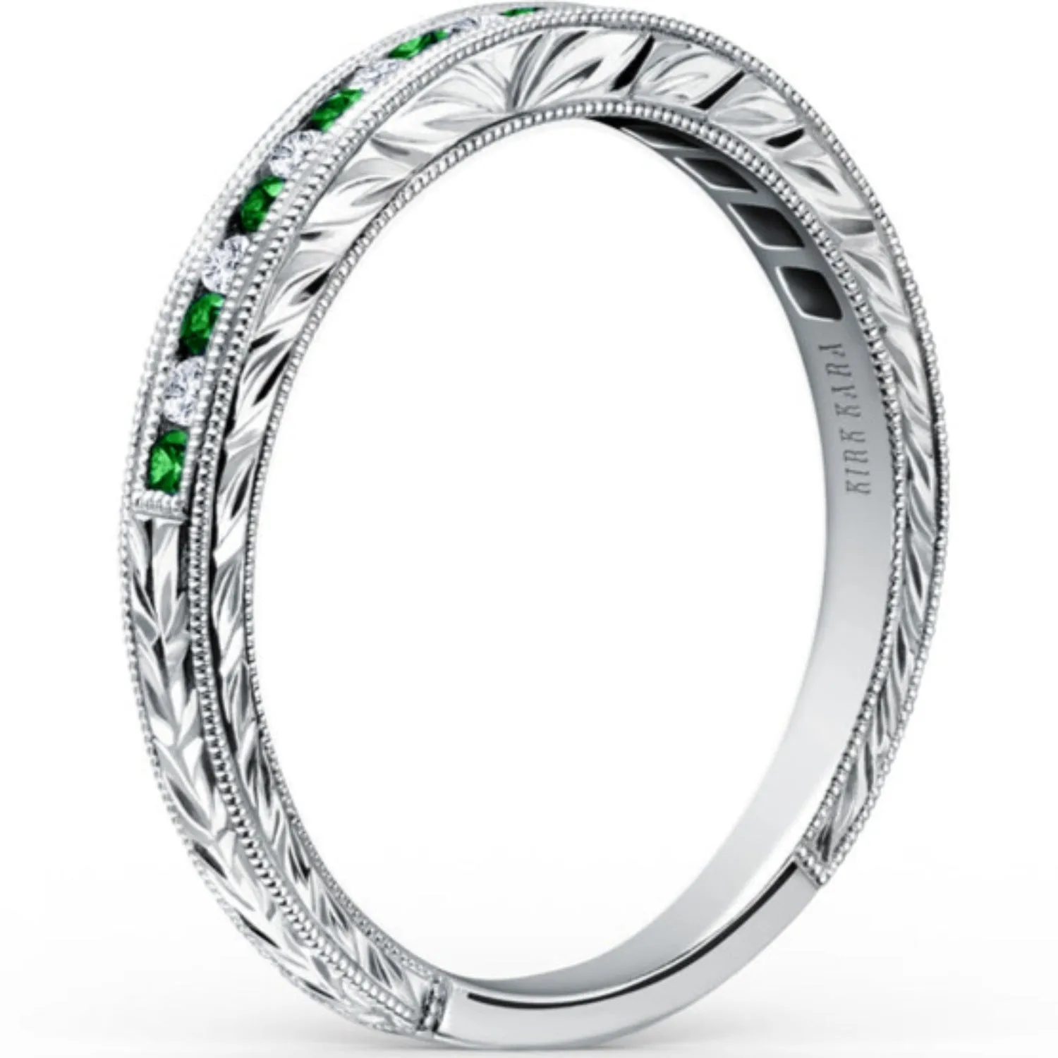 Kirk Kara "Charlotte" Channel Set Green Tsavorite Wedding Band