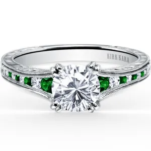 Kirk Kara "Stella" Tapered Green Tsavorite & Diamond Engagement Ring