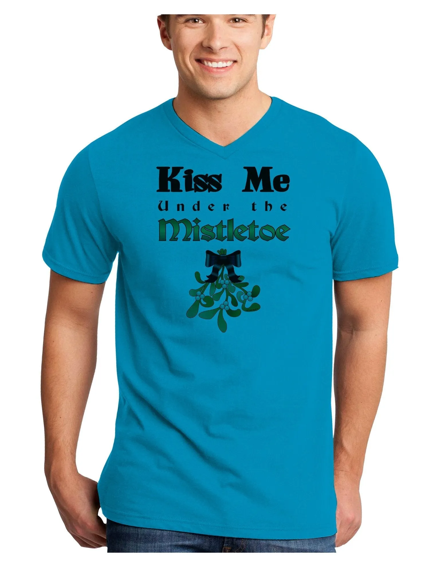 Kiss Me Under the Mistletoe Christmas Adult V-Neck T-shirt