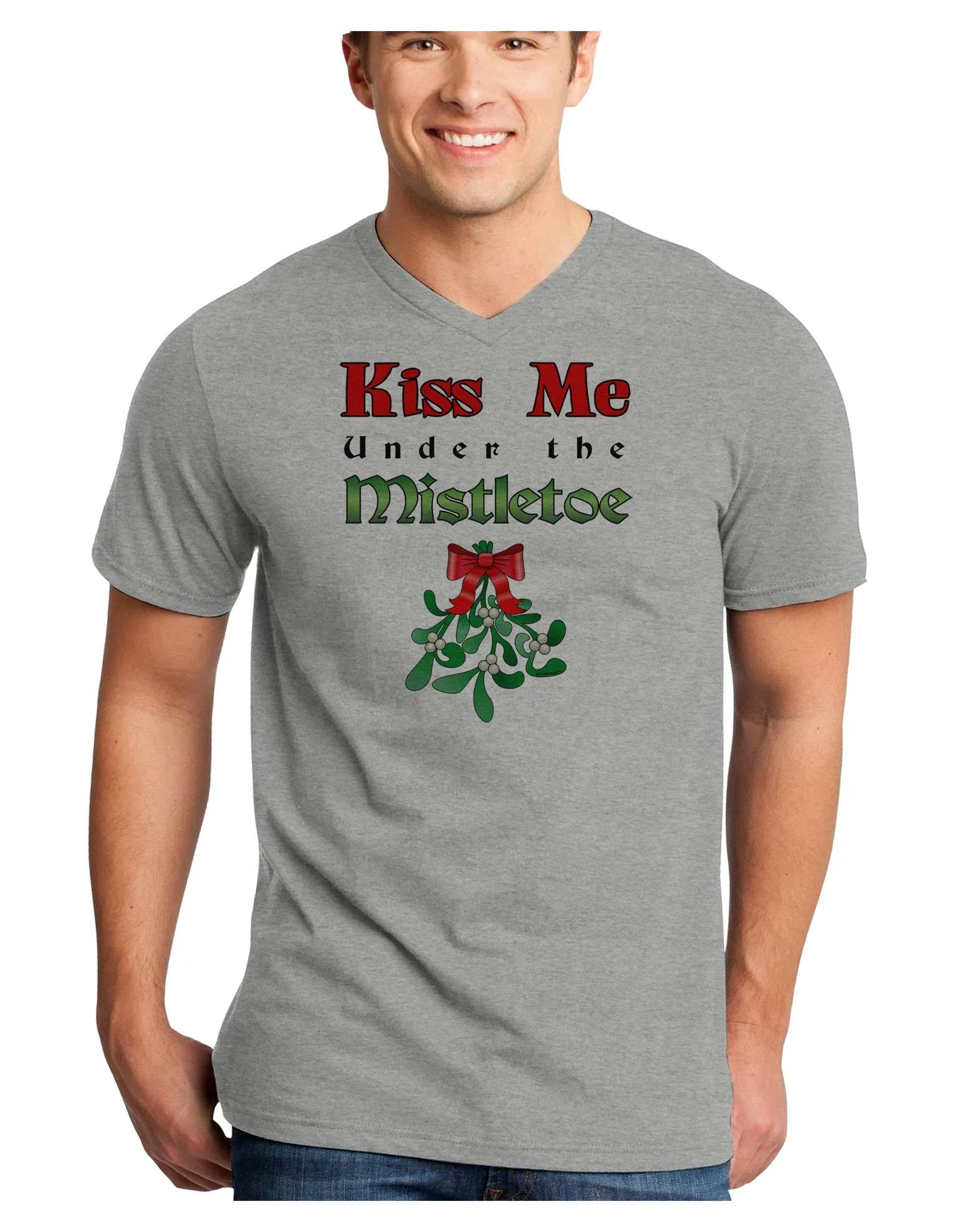 Kiss Me Under the Mistletoe Christmas Adult V-Neck T-shirt